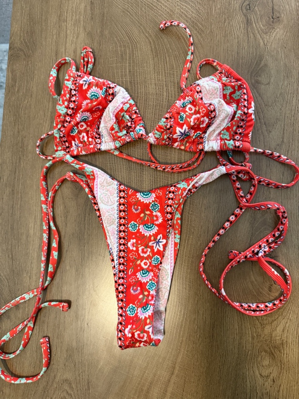 Red Floral Tie Bikini Set